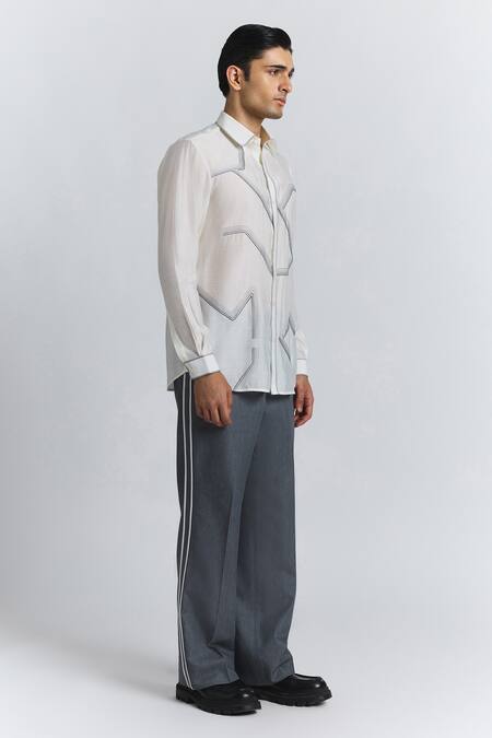 Line Out Line Off White Chanderi Embroidery Gradient Fade Shirt Online at Aza Fashions Line Out Line_Off White Chanderi Embroidery Gradient Fade Shirt _Online_at_Aza_Fashions