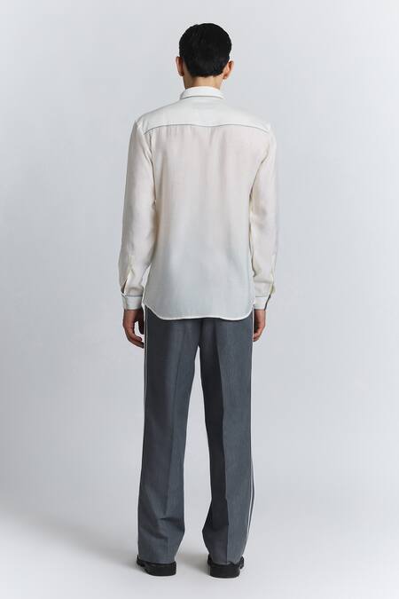Shop Line Out Line Off White Chanderi Embroidery Gradient Fade Shirt at Aza Fashions Shop_Line Out Line_Off White Chanderi Embroidery Gradient Fade Shirt _at_Aza_Fashions