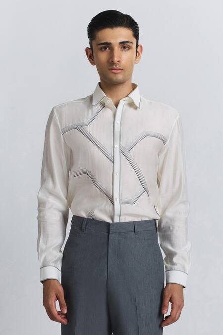 Shop Line Out Line Off White Chanderi Embroidery Gradient Fade Shirt Online at Aza Fashions Shop_Line Out Line_Off White Chanderi Embroidery Gradient Fade Shirt _Online_at_Aza_Fashions