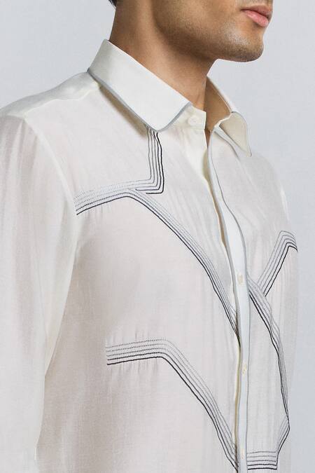 Buy Line Out Line Off White Chanderi Embroidery Gradient Fade Shirt Buy_Line Out Line_Off White Chanderi Embroidery Gradient Fade Shirt