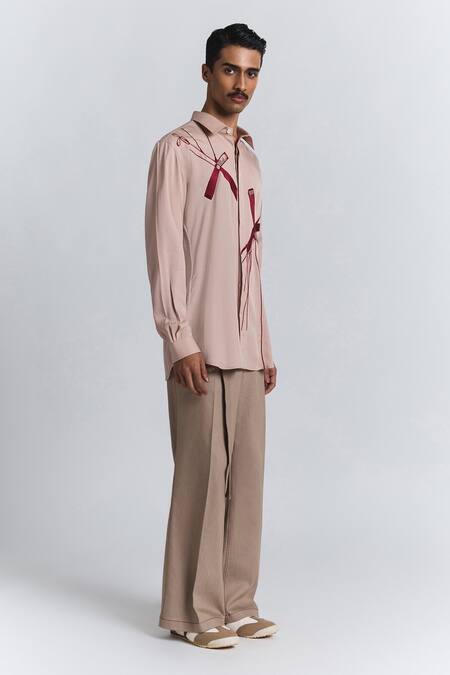 Line Out Line Pink Tencel, Twill Embroidery Axis Shirt Online at Aza Fashions Line Out Line_Pink Tencel, Twill Embroidery Axis Shirt _Online_at_Aza_Fashions