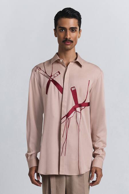 Line Out Line Pink Tencel, Twill Embroidery Axis Shirt 