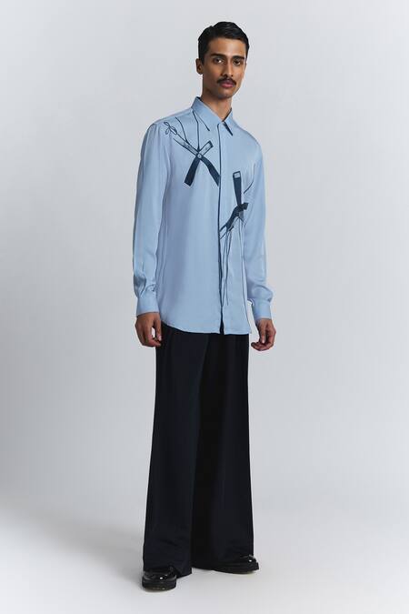 Line Out Line Sky Blue Tencel, Twill Embroidery Axis Shirt Online at Aza Fashions Line Out Line_Sky Blue Tencel, Twill Embroidery Axis Shirt _Online_at_Aza_Fashions
