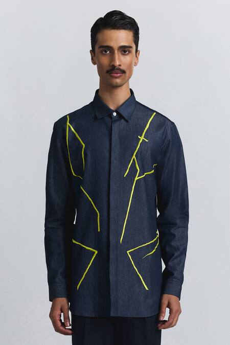 Line Out Line Blue Denim Embroidery Torrent Shirt 