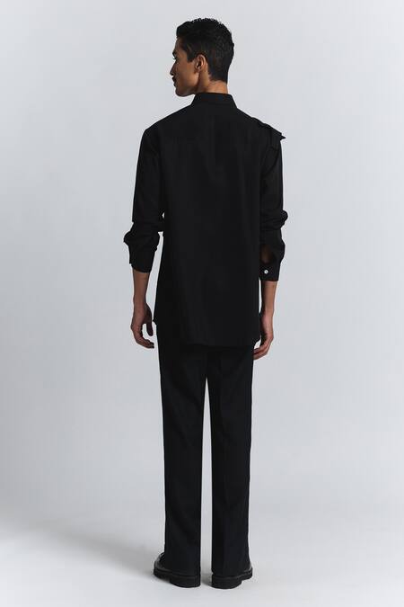 Shop Line Out Line Black Tencel, Twill Augmented Drape Shirt at Aza Fashions Shop_Line Out Line_Black Tencel, Twill Augmented Drape Shirt _at_Aza_Fashions