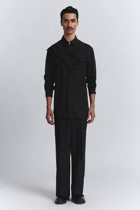 Buy Line Out Line Black Tencel, Twill Augmented Drape Shirt Online at Aza Fashions Buy_Line Out Line_Black Tencel, Twill Augmented Drape Shirt _Online_at_Aza_Fashions