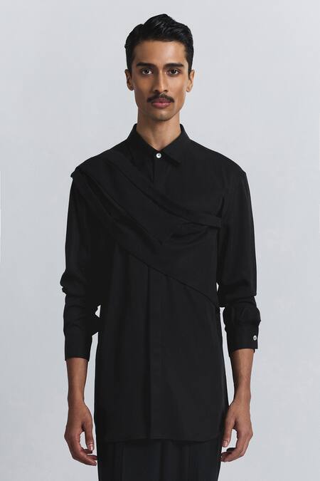 Line Out Line Black Tencel, Twill Augmented Drape Shirt 