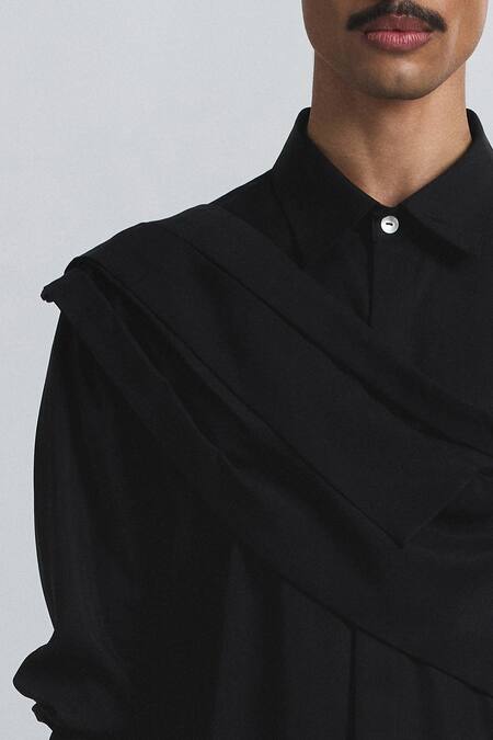 Line Out Line Black Tencel, Twill Augmented Drape Shirt at Aza Fashions Line Out Line_Black Tencel, Twill Augmented Drape Shirt _at_Aza_Fashions
