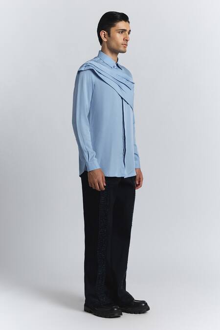 Buy Line Out Line Sky Blue Tencel, Twill Augmented Drape Shirt Online at Aza Fashions Buy_Line Out Line_Sky Blue Tencel, Twill Augmented Drape Shirt _Online_at_Aza_Fashions