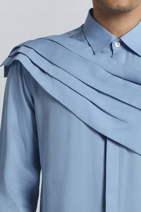 Line Out Line Sky Blue Tencel, Twill Augmented Drape Shirt at Aza Fashions Line Out Line_Sky Blue Tencel, Twill Augmented Drape Shirt _at_Aza_Fashions
