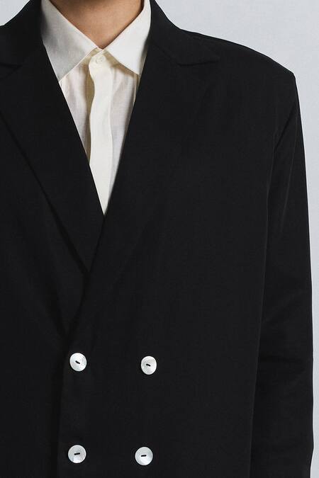 Shop_Line Out Line_Black Tencel, Twill Macro Shoulder Blazer _Online_at_Aza_Fashions