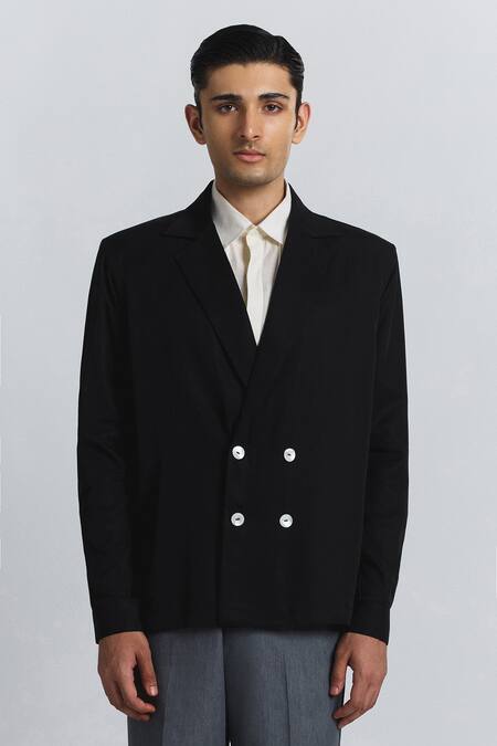 Line Out Line Black Tencel, Twill Macro Shoulder Blazer 