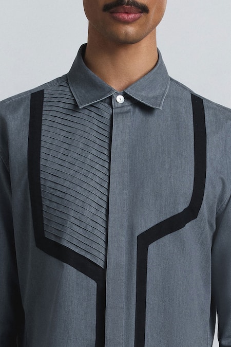 Buy Line Out Line Gray Denim Circuit Pleat Shirt Online at Aza Fashions Buy_Line Out Line_Gray Denim Circuit Pleat Shirt _Online_at_Aza_Fashions