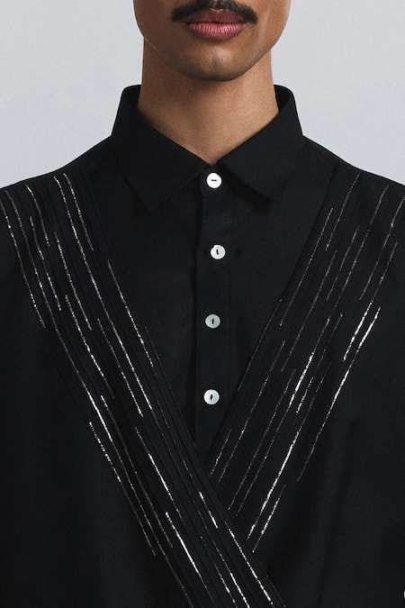 Buy_Line Out Line_Black Embroidery, Metallic Thread Gritstone Convertible Wrap Shirt 