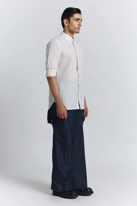 Line Out Line_Off White Embroidery Urban Layout Shirt _Online_at_Aza_Fashions