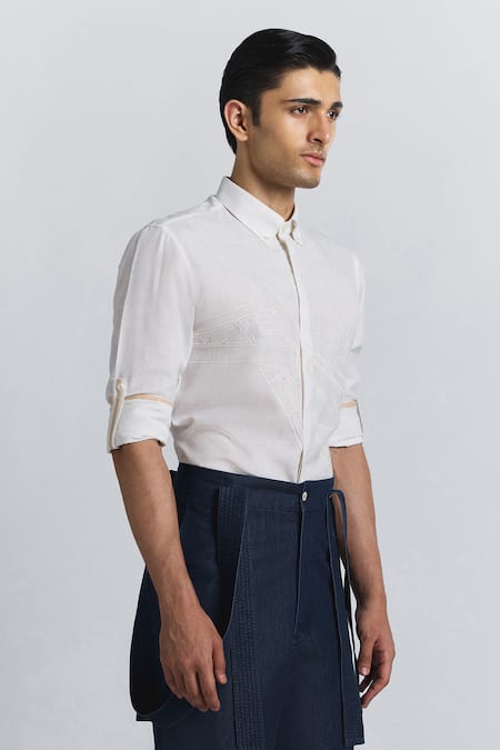 Shop_Line Out Line_Off White Embroidery Urban Layout Shirt _Online_at_Aza_Fashions