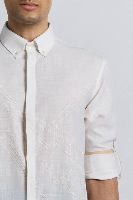 Line Out Line_Off White Embroidery Urban Layout Shirt _at_Aza_Fashions
