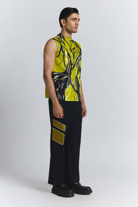 Buy Line Out Line Yellow Chanderi Maverick Vest Online at Aza Fashions Buy_Line Out Line_Yellow Chanderi Maverick Vest _Online_at_Aza_Fashions