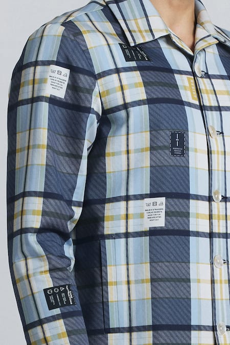 Buy_Line Out Line_Blue Cotton Satin Vintage Checkered Shacket 