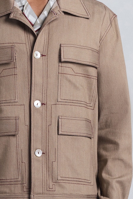 Buy_Line Out Line_Beige Embroidery Zoning Grid Utility Jacket 