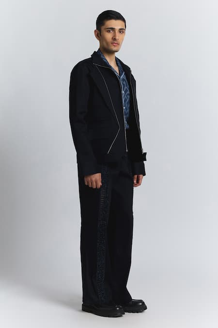 Buy_Line Out Line_Blue Torque Denim Bomber _Online_at_Aza_Fashions