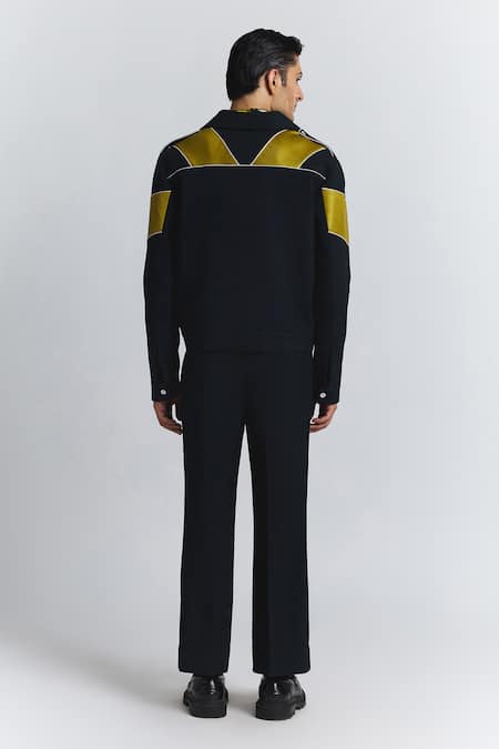 Line Out Line_Navy Piping Chevron Pavilion Patch Jacket _Online_at_Aza_Fashions