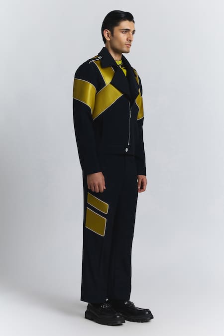 Buy_Line Out Line_Navy Piping Chevron Pavilion Patch Jacket _Online_at_Aza_Fashions