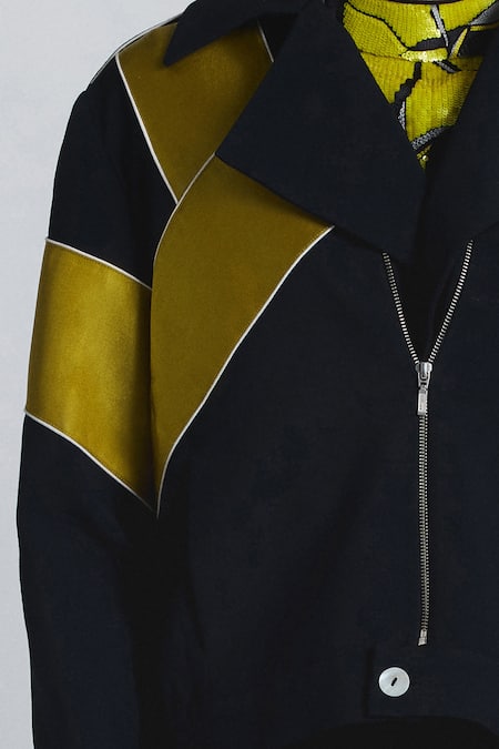 Line Out Line_Navy Piping Chevron Pavilion Patch Jacket _at_Aza_Fashions