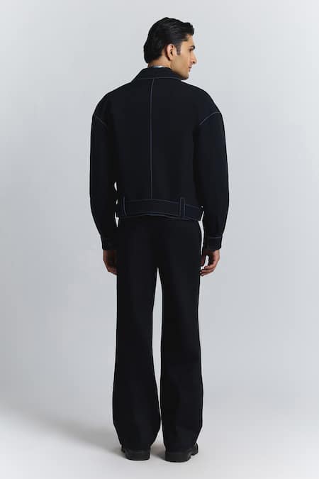 Shop Line Out Line Blue Suiting Piping Navy Bomber Jacket Online at Aza Fashions Shop_Line Out Line_Blue Suiting Piping Navy Bomber Jacket _Online_at_Aza_Fashions