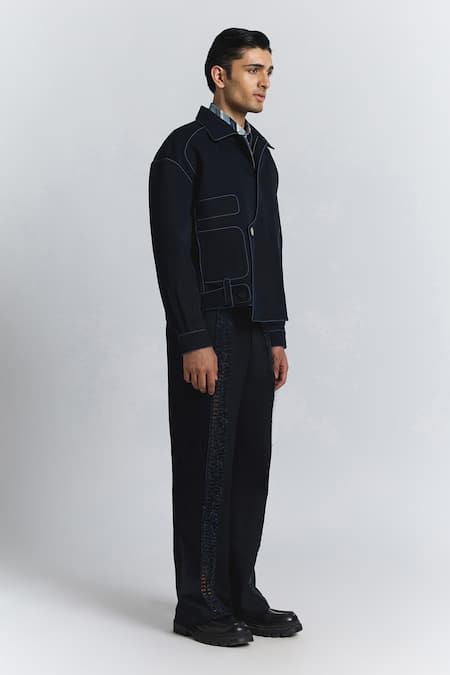 Buy Line Out Line Blue Suiting Piping Navy Bomber Jacket Buy_Line Out Line_Blue Suiting Piping Navy Bomber Jacket