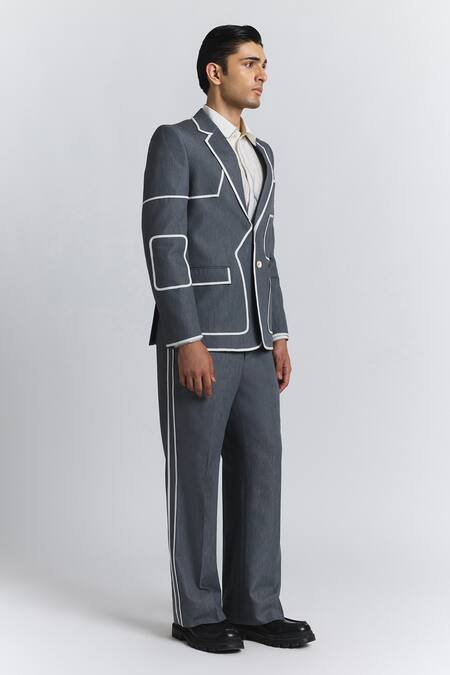 Buy_Line Out Line_Gray Denim Piping Zoning Lines Blazer 