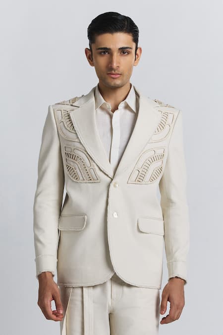 Line Out Line Ivory Laser Cut Blazer