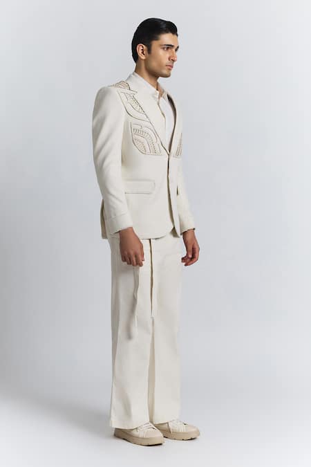 Line Out Line Ivory Cut Work, Embroidery Laser Blazer at Aza Fashions Line Out Line_Ivory Cut Work, Embroidery Laser Blazer _at_Aza_Fashions