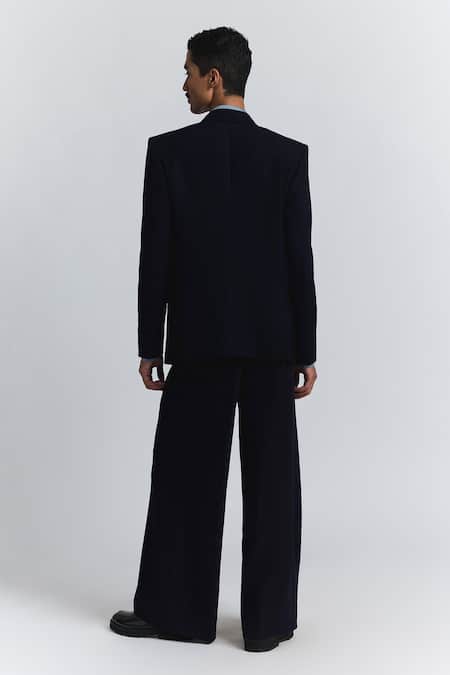 Buy_Line Out Line_Navy Suiting Beads, Sequins Shard Double-breasted Blazer _Online_at_Aza_Fashions