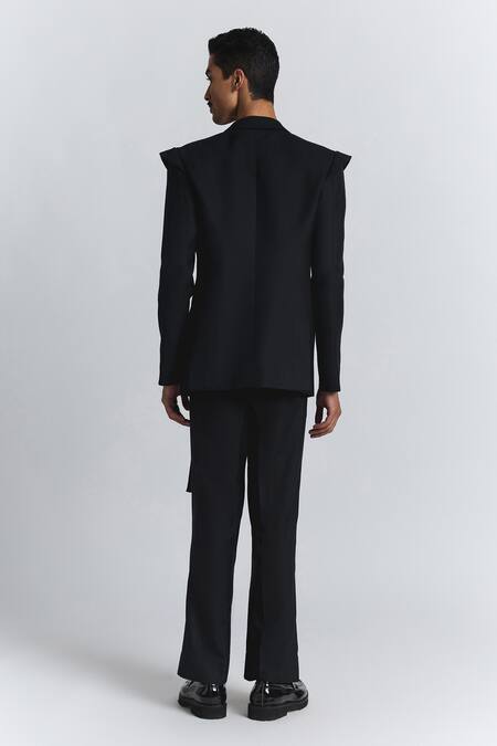 Line Out Line_Black Embroidery Chrome Band Blazer _Online_at_Aza_Fashions