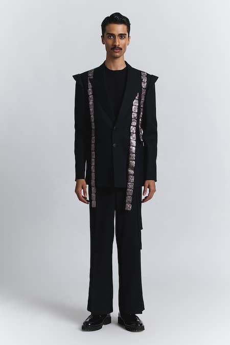 Shop_Line Out Line_Black Embroidery Chrome Band Blazer _Online_at_Aza_Fashions