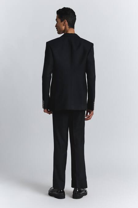 Line Out Line_Black Grid Alloy Embellished Blazer _at_Aza_Fashions