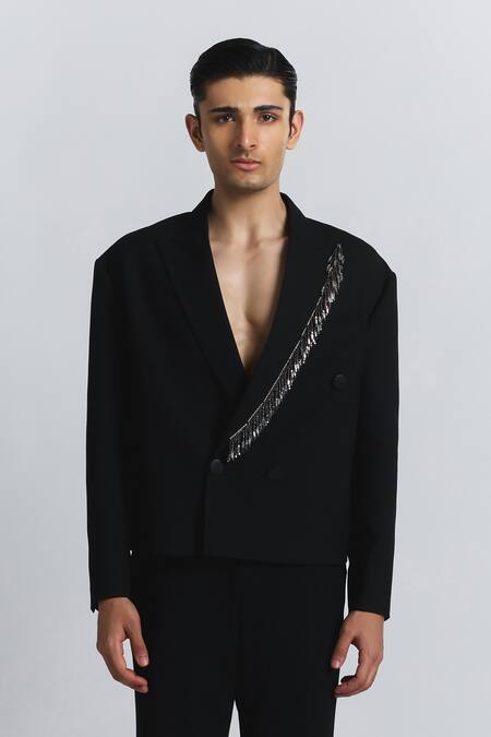 Line Out Line Black Suiting Beads Gleam Blazer 