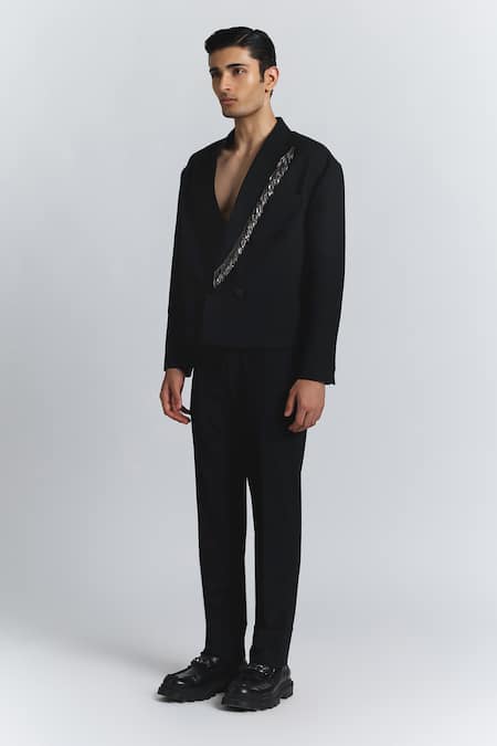 Shop_Line Out Line_Black Suiting Beads Gleam Blazer _Online_at_Aza_Fashions