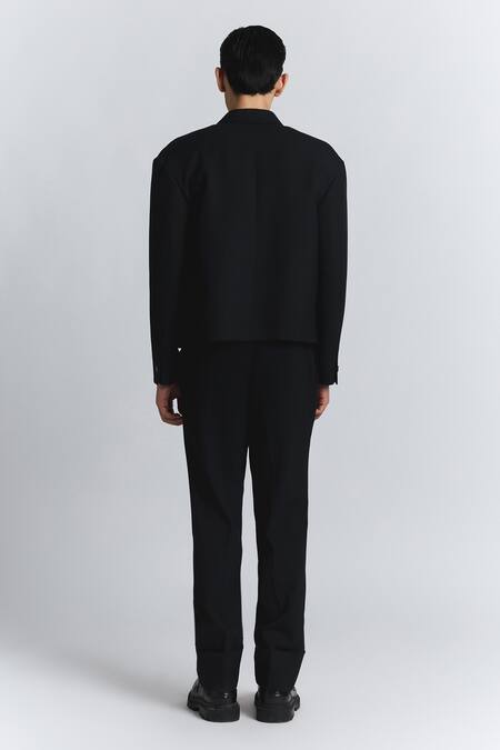 Line Out Line_Black Suiting Beads Gleam Blazer _at_Aza_Fashions