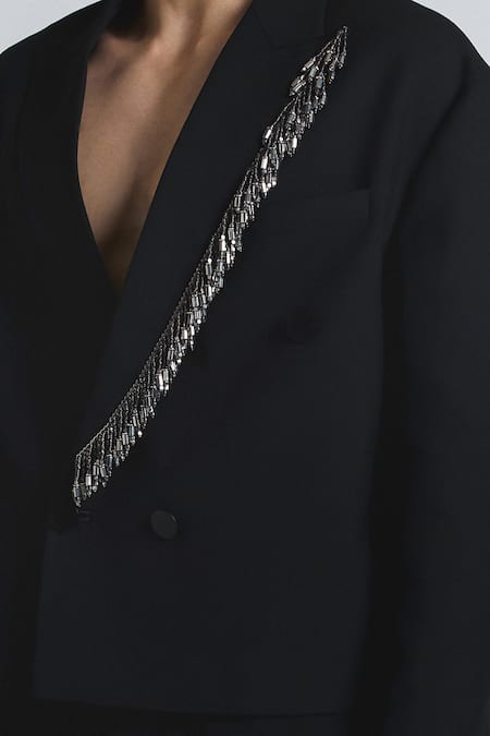Buy_Line Out Line_Black Suiting Beads Gleam Blazer 