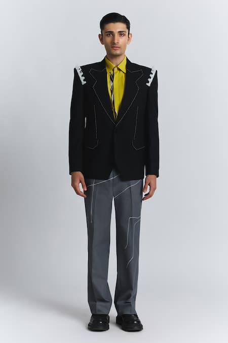 Buy_Line Out Line_Black Suiting Urban Frame Blazer _Online_at_Aza_Fashions