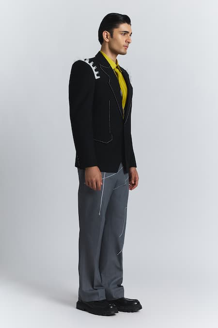 Shop_Line Out Line_Black Suiting Urban Frame Blazer _Online_at_Aza_Fashions