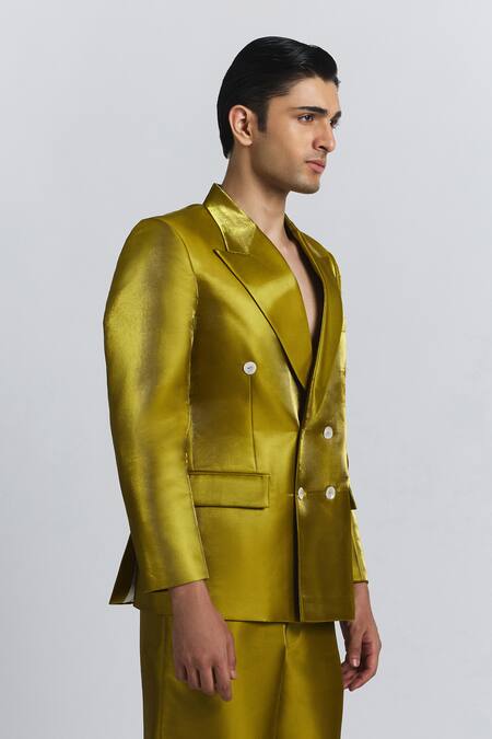 Line Out Line_Yellow Polyester The Neo Blazer _Online_at_Aza_Fashions