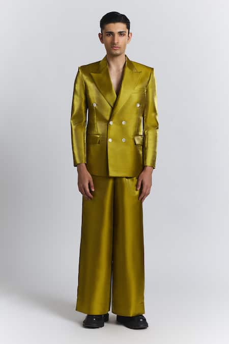 Buy_Line Out Line_Yellow Polyester The Neo Blazer _Online_at_Aza_Fashions