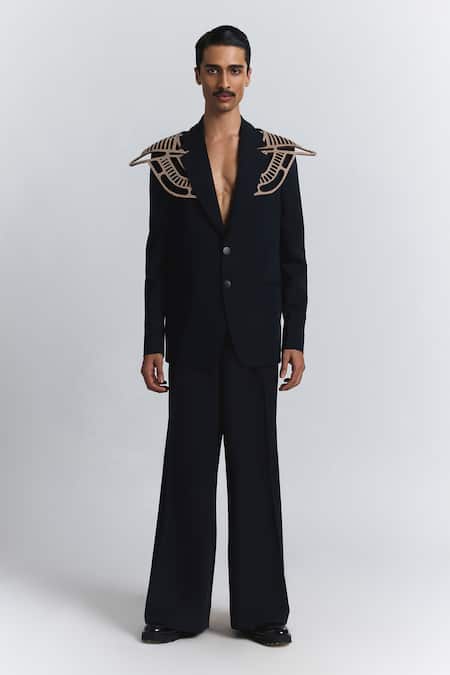 Line Out Line Navy Cut Work Laser Panel Blazer Online at Aza Fashions Line Out Line_Navy Cut Work Laser Panel Blazer _Online_at_Aza_Fashions