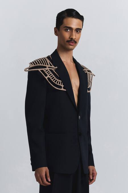 Buy Line Out Line Navy Cut Work Laser Panel Blazer Online at Aza Fashions Buy_Line Out Line_Navy Cut Work Laser Panel Blazer _Online_at_Aza_Fashions