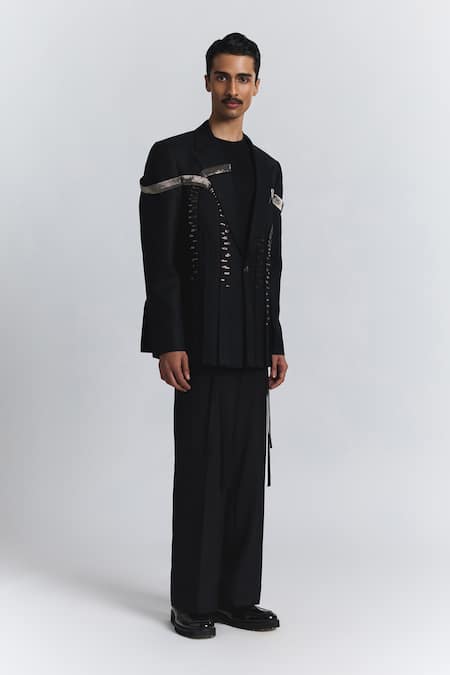 Shop Line Out Line Black Beads Arch Embroidered Blazer Online at Aza Fashions Shop_Line Out Line_Black Beads Arch Embroidered Blazer _Online_at_Aza_Fashions