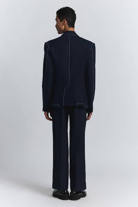 Shop_Line Out Line_Blue Cotton Embroidery Safari Style Blazer _Online_at_Aza_Fashions