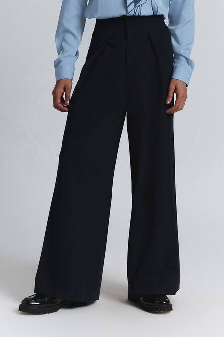 Shop Line Out Line Navy Suiting Mega Pleat Pant Online at Aza Fashions Shop_Line Out Line_Navy Suiting Mega Pleat Pant _Online_at_Aza_Fashions